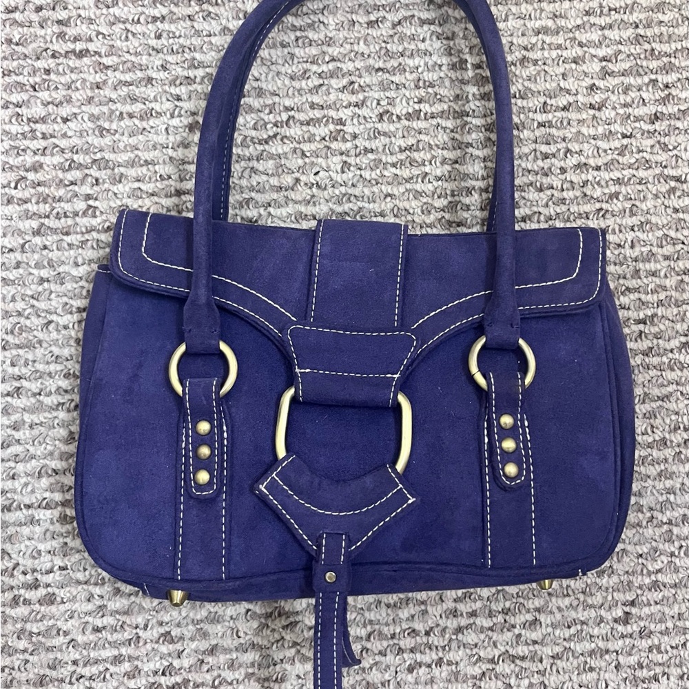 Stylish Blue Handbag with Gold Accents
